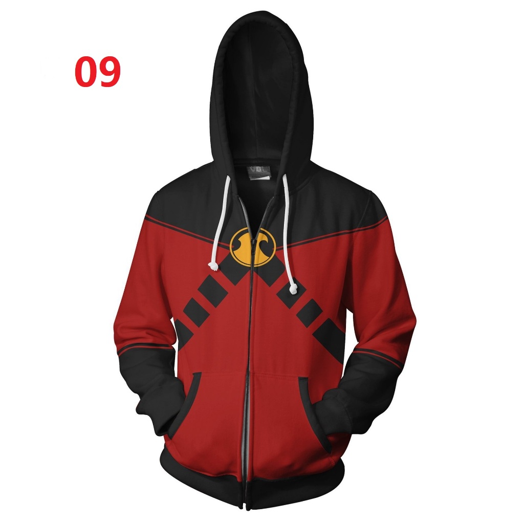 Robin Zipper Áo Hoodie Batman Áo len in kỹ thuật số Áo khoác ngoài unisex