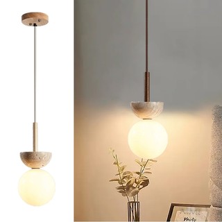 AIMI Đèn Chùm Phong Cách Wabi-Sabi Travertine Gỗ Nguyên Khối Thủy Tinh Lampshade Trang Trí Nội Thất Đèn Treo Trần Thích Hợp Cho Phòng Khách Phòng Ngủ