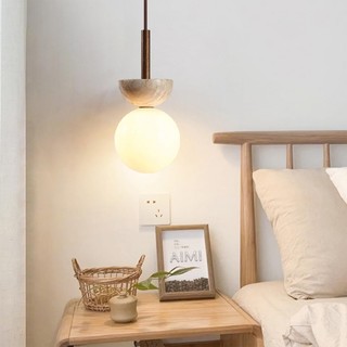 AIMI Đèn Chùm Phong Cách Wabi-Sabi Travertine Gỗ Nguyên Khối Thủy Tinh Lampshade Trang Trí Nội Thất Đèn Treo Trần Thích Hợp Cho Phòng Khách Phòng Ngủ