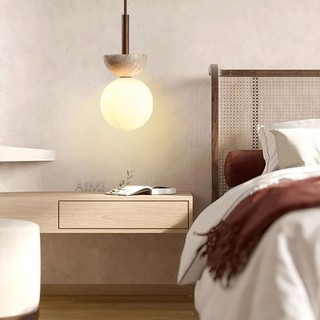 AIMI Đèn Chùm Phong Cách Wabi-Sabi Travertine Gỗ Nguyên Khối Thủy Tinh Lampshade Trang Trí Nội Thất Đèn Treo Trần Thích Hợp Cho Phòng Khách Phòng Ngủ