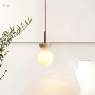 AIMI Đèn Chùm Phong Cách Wabi-Sabi Travertine Gỗ Nguyên Khối Thủy Tinh Lampshade Trang Trí Nội Thất Đèn Treo Trần Thích Hợp Cho Phòng Khách Phòng Ngủ