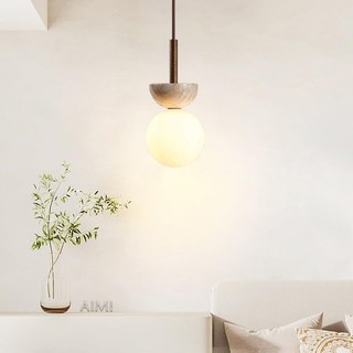 AIMI Đèn Chùm Phong Cách Wabi-Sabi Travertine Gỗ Nguyên Khối Thủy Tinh Lampshade Trang Trí Nội Thất Đèn Treo Trần Thích Hợp Cho Phòng Khách Phòng Ngủ