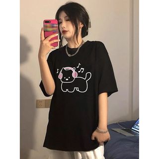 [100% Cotton Tee] Áo thun ngắn tay Oversize Nữ Baggy Loose Top Nữ Độc đáo Ootd 2025 Lives