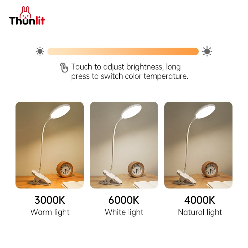 Ảnh Thunlit Pin Kẹp Đèn 2500mAh USB Sạc Cảm Ứng Kẹp Đèn Có Thể Điều Chỉnh Độ Sáng 3 Nhiệt Độ Màu 4