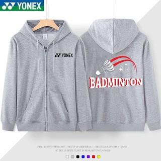 Áo khoác dây kéo cầu lông YONEX nam nữ mới thoáng khí và thấm mồ hôi có mũ trùm đầu cardigan ngoài trời thể thao thông thường hàng đầu