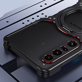 Ốp khung kim loại hợp kim nhôm từ tính cho Sony Xperia 1 IV & V Ốp lưng ống kính kim loại 360° Vỏ sạc không dây có chân đế xoay