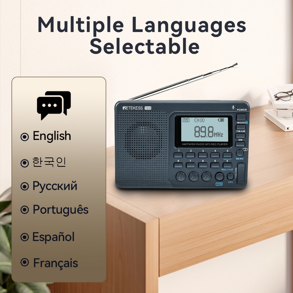 Ảnh Retekess TX32 Đài phát thanh di động FM AM SW Radio Chức năng hẹn giờ ngủ đa ngôn ngữ 3