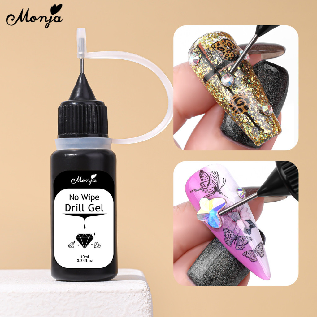 Keo dán đá trang trí móng tay nghệ thuật MONJA gel UV đầu lỗ kim dễ sử dụng không cần lột 10ml