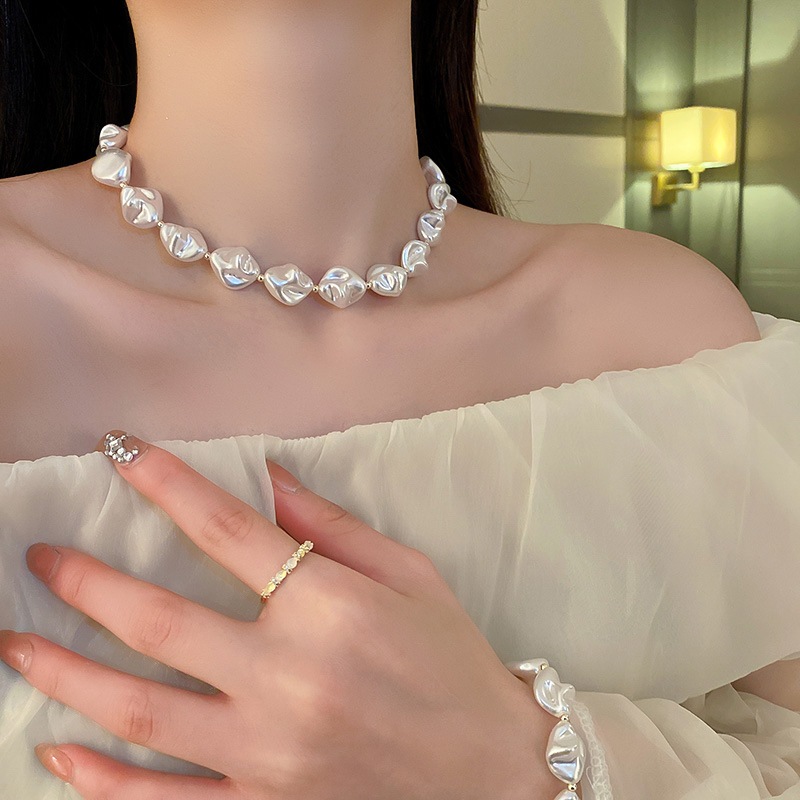 Hàn Quốc Dongdaemun ngọc trai không đều khóa chữ T vòng tay thiết kế cảm giác khí chất dây chuyền xương đòn vòng cổ thời trang dành cho nữ