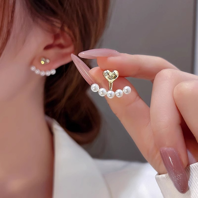 Bông tai thiết kế trái tim ngọc trai thời trang, phụ kiện trang sức phù hợp hàng ngày
