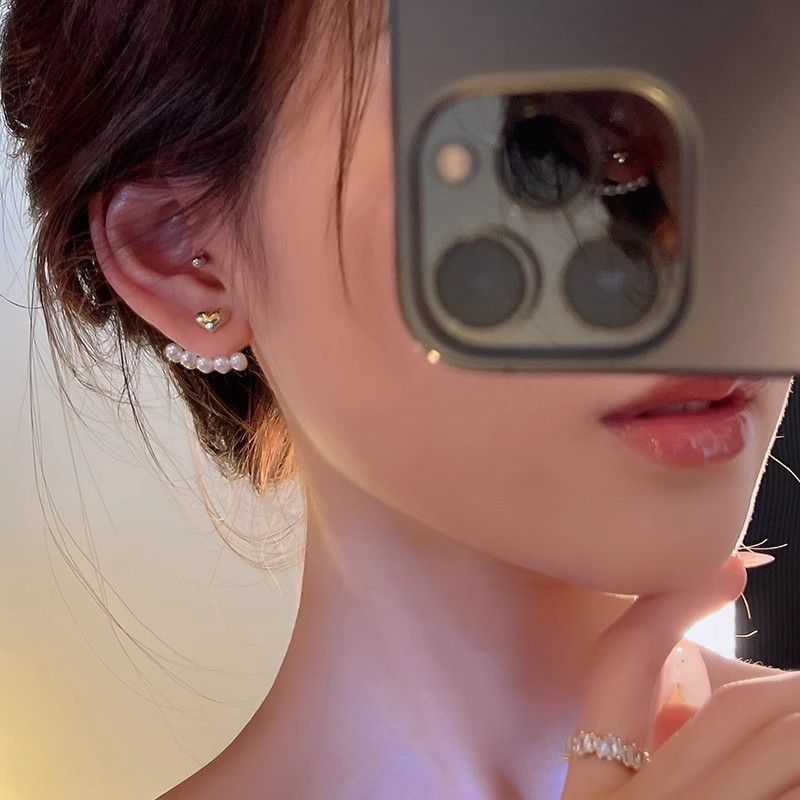 Bông tai thiết kế trái tim ngọc trai thời trang, phụ kiện trang sức phù hợp hàng ngày