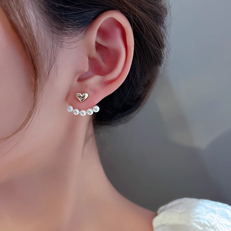 Bông tai thiết kế trái tim ngọc trai thời trang, phụ kiện trang sức phù hợp hàng ngày