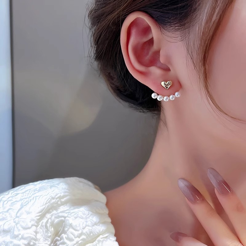 Bông tai thiết kế trái tim ngọc trai thời trang, phụ kiện trang sức phù hợp hàng ngày