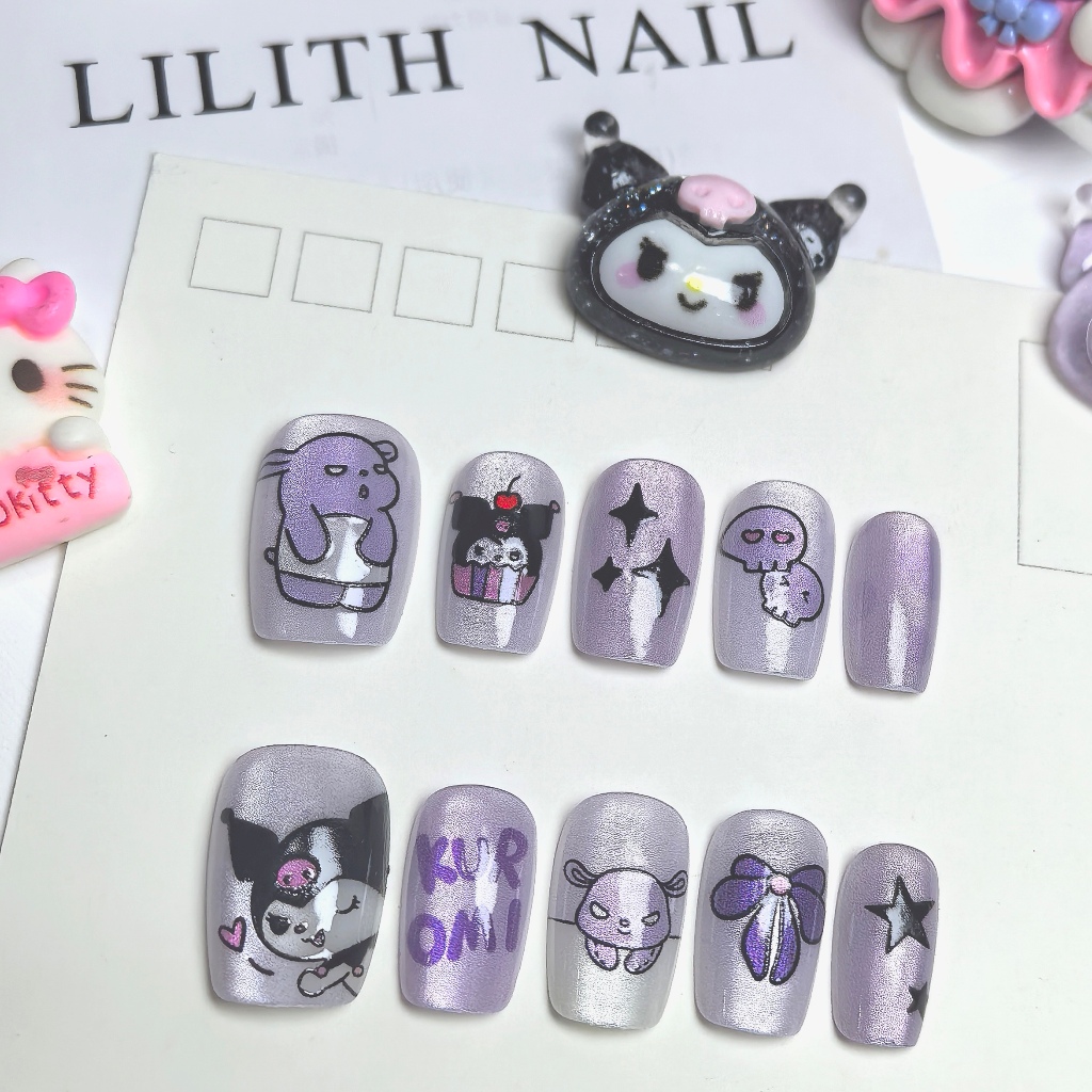 Kuromi Mắt Mèo Móng Tay Giả Móng Tay Móng Tay Móng Tay Miếng Dán Mắt Mèo Hoạt Hình Nơ nailbox kuromi nail cho học sinh móng tay hoạt hình móng tay màu tím móng tay nơ móng tay dễ thương mắt mèo ánh trăng cực quang mắt mèo ánh nước