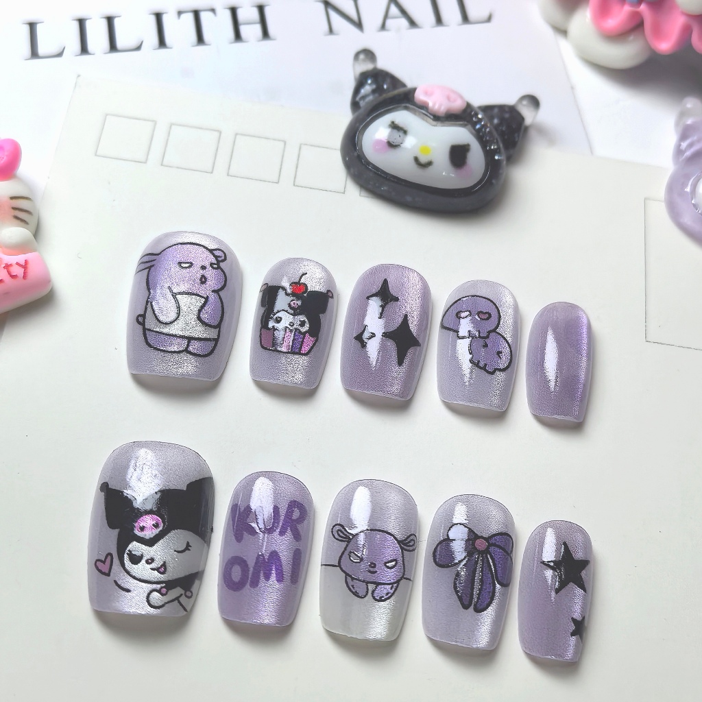 Kuromi Mắt Mèo Móng Tay Giả Móng Tay Móng Tay Móng Tay Miếng Dán Mắt Mèo Hoạt Hình Nơ nailbox kuromi nail cho học sinh móng tay hoạt hình móng tay màu tím móng tay nơ móng tay dễ thương mắt mèo ánh trăng cực quang mắt mèo ánh nước