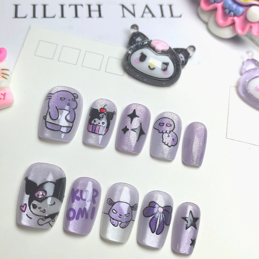 Kuromi Mắt Mèo Móng Tay Giả Móng Tay Móng Tay Móng Tay Miếng Dán Mắt Mèo Hoạt Hình Nơ nailbox kuromi nail cho học sinh móng tay hoạt hình móng tay màu tím móng tay nơ móng tay dễ thương mắt mèo ánh trăng cực quang mắt mèo ánh nước