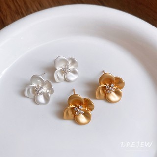 Drejew Bạc Kim Đơn Giản Zircon Hoa Bông Tai Nữ Tính Khí Đa Năng Bông Tai