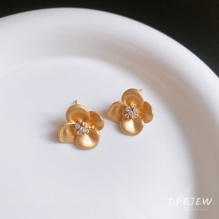 Drejew Bạc Kim Đơn Giản Zircon Hoa Bông Tai Nữ Tính Khí Đa Năng Bông Tai