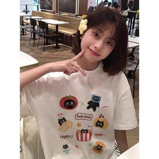 [100% Cotton Tee] Áo thun ngắn tay Oversize Nữ Baggy Loose Top Nữ Độc đáo Ootd 2025 Lives