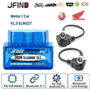 Jfind JF327 ELM327 Xe Máy Ô Tô Mã Lỗi Rõ Ràng Cho Xe Honda Yamaha 3-Pin 4-Pin Đến 16 Pin OBD2 Động Cơ Cáp Nối Dài Bluetooth 5.1 Cho Android / iOS Công Cụ Quét
