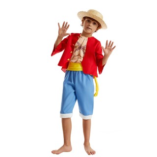 Anime One Piece Khỉ D. Trang phục Luffy cho trẻ em có mũ rơm Bộ đồ Cosplay cho các bữa tiệc sân khấu