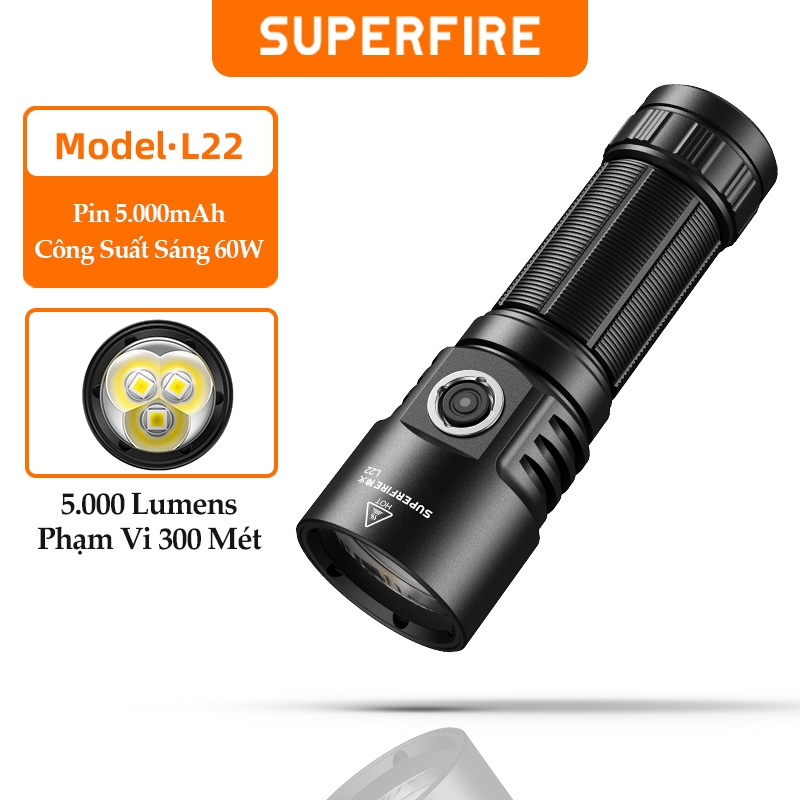 Đèn Pin Siêu Sáng SUPERFIRE L22 60W Siêu sáng 5000 Lumen Đèn pin Power ...