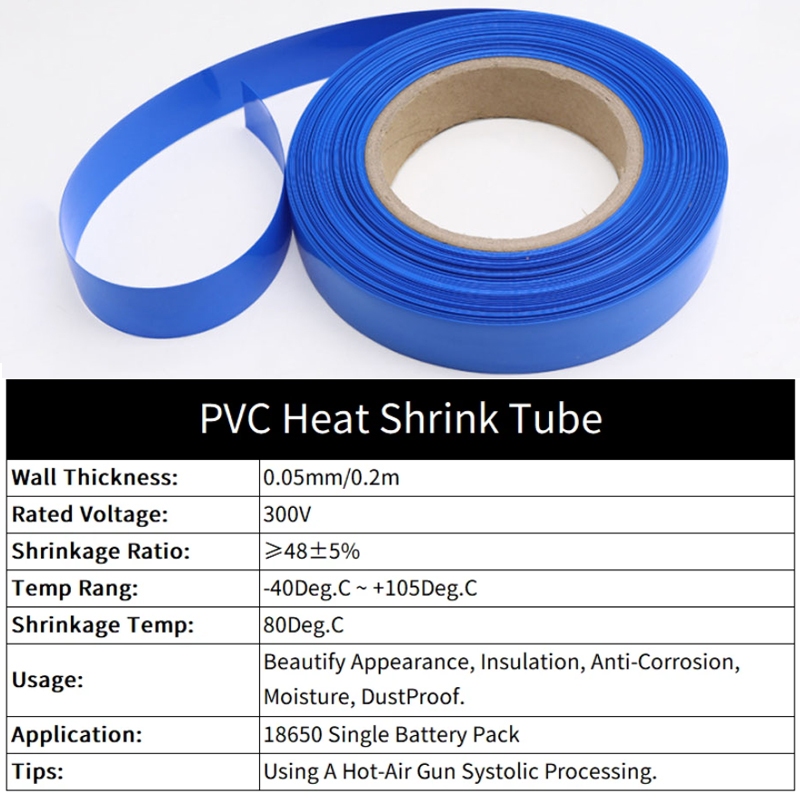 Ống co nhiệt PVC phẳng màu xanh Bọc pin 18650 Pin Lithium Co nhiệt Ống cách điện tự dính Các loại