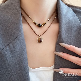 Drejew Maill da vuông mắt hổ đá vòng cổ cao cấp mùa thu đông dây chuyền xương đòn