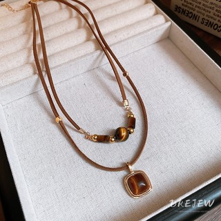 Drejew Maill da vuông mắt hổ đá vòng cổ cao cấp mùa thu đông dây chuyền xương đòn
