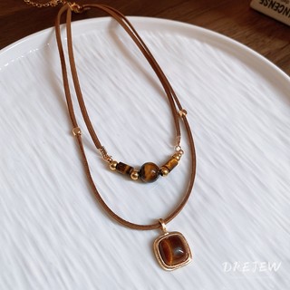 Drejew Maill da vuông mắt hổ đá vòng cổ cao cấp mùa thu đông dây chuyền xương đòn