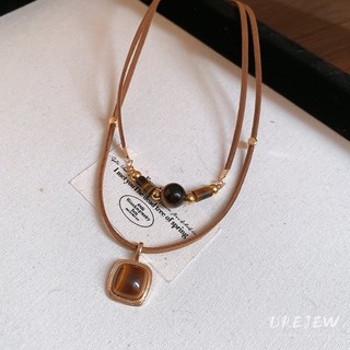 Drejew Maill da vuông mắt hổ đá vòng cổ cao cấp mùa thu đông dây chuyền xương đòn