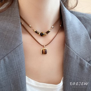 Drejew Maill da vuông mắt hổ đá vòng cổ cao cấp mùa thu đông dây chuyền xương đòn