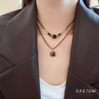 Drejew Maill da vuông mắt hổ đá vòng cổ cao cấp mùa thu đông dây chuyền xương đòn