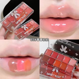 Sweet MINT 10 Màu Son Môi Bảng Cô Gái Thủy Tinh Môi Trang Điểm Dưỡng Ẩm Chống Dính Cốc Nước Bóng Son Môi Tấm Mỹ Phẩm
