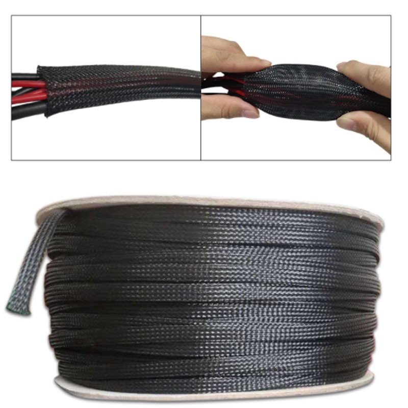 1Meter PET Bện Tay Mới Chặt Ba Dệt Mã Hóa Giảm Chấn Lưới Cách Nhiệt Bảo Vệ Cáp Vỏ Mở Rộng 3-40mm