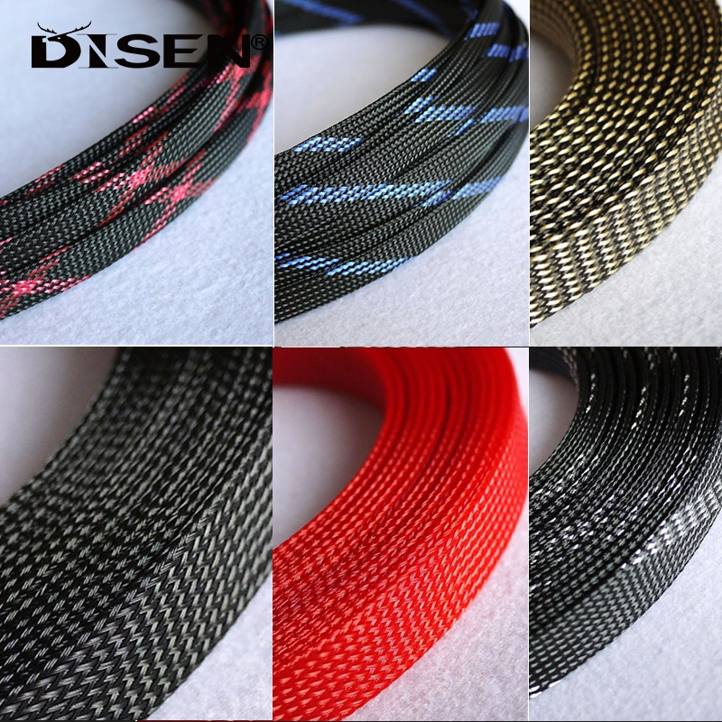 1Meter PET Bện Tay Mới Chặt Ba Dệt Mã Hóa Giảm Chấn Lưới Cách Nhiệt Bảo Vệ Cáp Vỏ Mở Rộng 3-40mm
