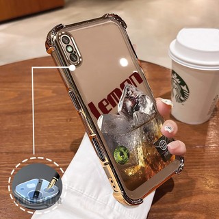 Ốp Lưng Cho iPhone X Xs Xr Xs Max Bốn Góc Mạ Điện Chống Rơi Vỏ Điện Thoại Thẩm Mỹ Cà Phê Đá Họa Tiết Hoạt Hình Mỹ TPU Mềm Trường Hợp