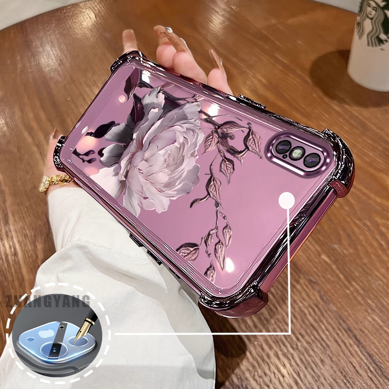 Ốp Lưng Cho iPhone X Xs Xr Xs Max Bốn Góc Mạ Điện Chống Rơi Vỏ Điện Thoại Hoạt Hình Thẩm Mỹ Họa Tiết Sen TPU Mềm