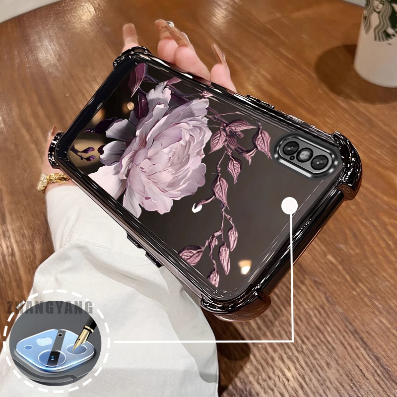 Ốp Lưng Cho iPhone X Xs Xr Xs Max Bốn Góc Mạ Điện Chống Rơi Vỏ Điện Thoại Hoạt Hình Thẩm Mỹ Họa Tiết Sen TPU Mềm