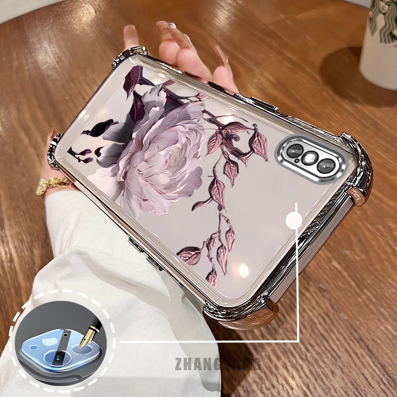 Ốp Lưng Cho iPhone X Xs Xr Xs Max Bốn Góc Mạ Điện Chống Rơi Vỏ Điện Thoại Hoạt Hình Thẩm Mỹ Họa Tiết Sen TPU Mềm