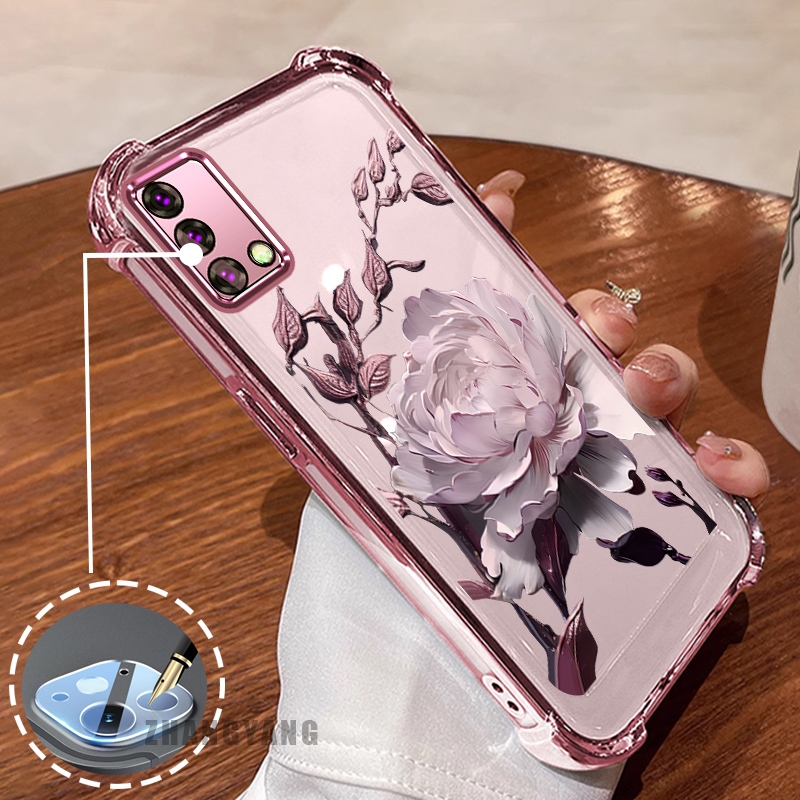 Ốp Lưng Cho OPPO A74 4G A95 4G Vỏ Điện Thoại Chống Rơi Mạ Điện Bốn Góc Thẩm Mỹ Họa Tiết Hoa Sen TPU Mềm
