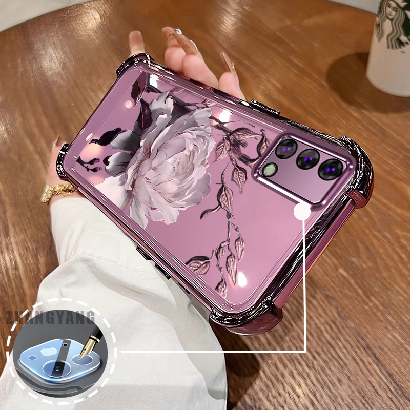 Ốp Lưng Cho OPPO A74 4G A95 4G Vỏ Điện Thoại Chống Rơi Mạ Điện Bốn Góc Thẩm Mỹ Họa Tiết Hoa Sen TPU Mềm