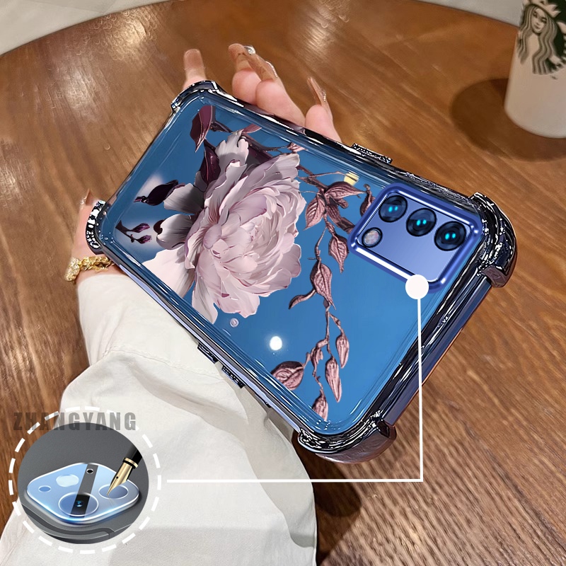 Ốp Lưng Cho OPPO A74 4G A95 4G Vỏ Điện Thoại Chống Rơi Mạ Điện Bốn Góc Thẩm Mỹ Họa Tiết Hoa Sen TPU Mềm