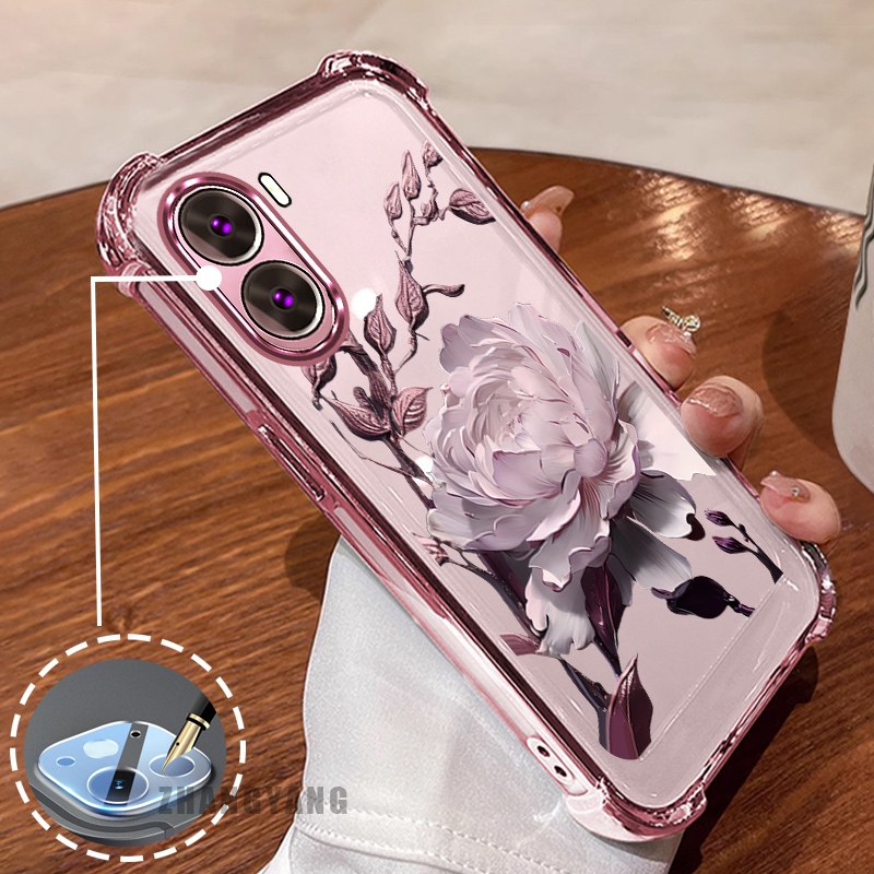 Ốp Lưng Cho OPPO RENO 11 5G RENO 11 Pro 5G Bốn Góc Mạ Điện Chống Rơi Vỏ Điện Thoại Thẩm Mỹ Họa Tiết Hoa Sen TPU Mềm