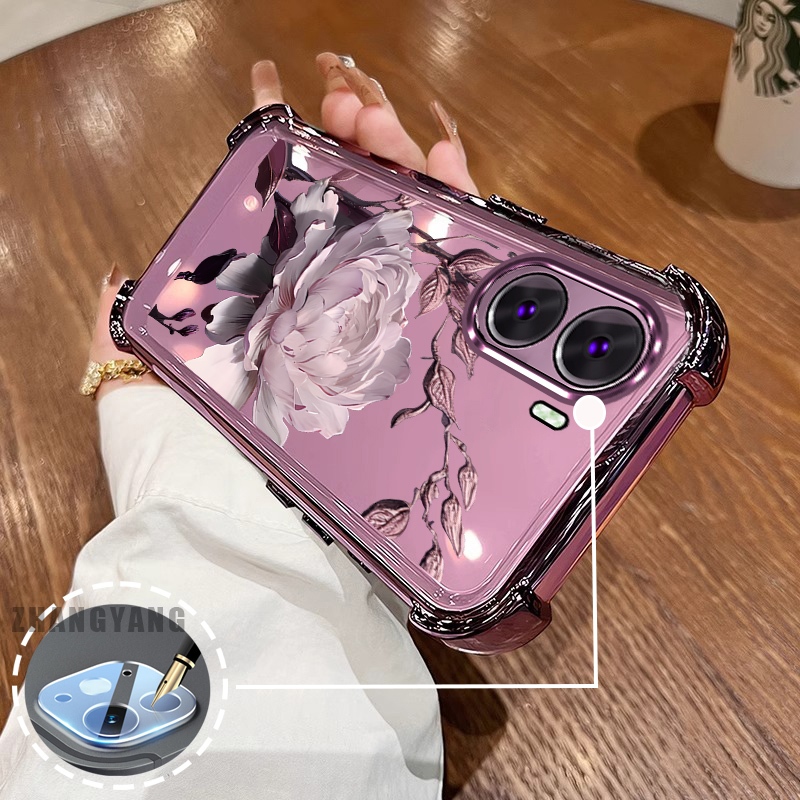 Ốp Lưng Cho OPPO RENO 11 5G RENO 11 Pro 5G Bốn Góc Mạ Điện Chống Rơi Vỏ Điện Thoại Thẩm Mỹ Họa Tiết Hoa Sen TPU Mềm
