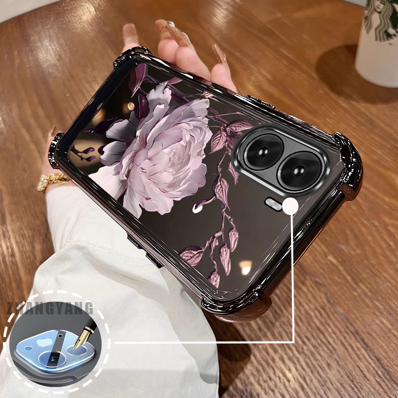 Ốp Lưng Cho OPPO RENO 11 5G RENO 11 Pro 5G Bốn Góc Mạ Điện Chống Rơi Vỏ Điện Thoại Thẩm Mỹ Họa Tiết Hoa Sen TPU Mềm