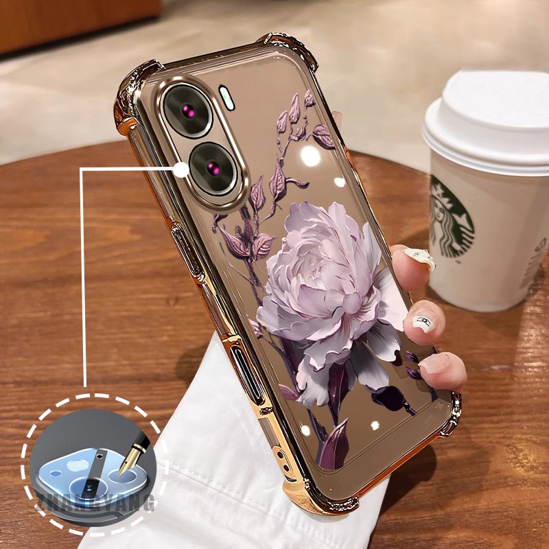 Ốp Lưng Cho OPPO RENO 11 5G RENO 11 Pro 5G Bốn Góc Mạ Điện Chống Rơi Vỏ Điện Thoại Thẩm Mỹ Họa Tiết Hoa Sen TPU Mềm