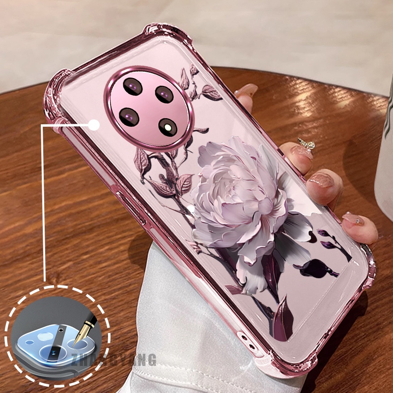 Ốp Lưng Cho OPPO reno 12F 5G Bốn Góc Mạ Điện Chống Rơi Vỏ Điện Thoại Hoạt Hình Thẩm Mỹ Họa Tiết Sen TPU Mềm