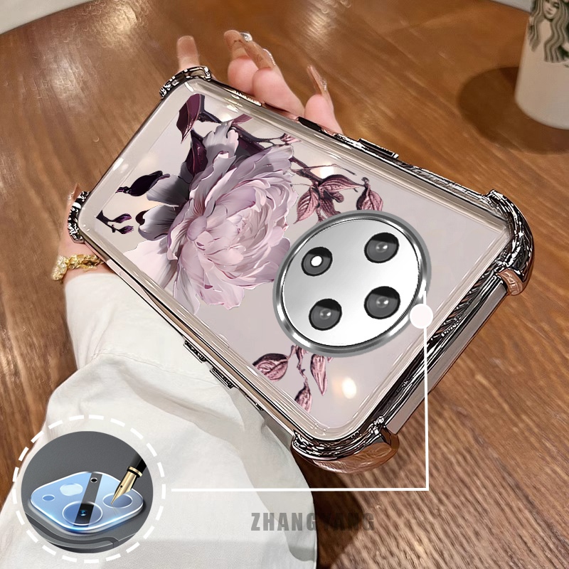 Ốp Lưng Cho OPPO reno 12F 5G Bốn Góc Mạ Điện Chống Rơi Vỏ Điện Thoại Hoạt Hình Thẩm Mỹ Họa Tiết Sen TPU Mềm