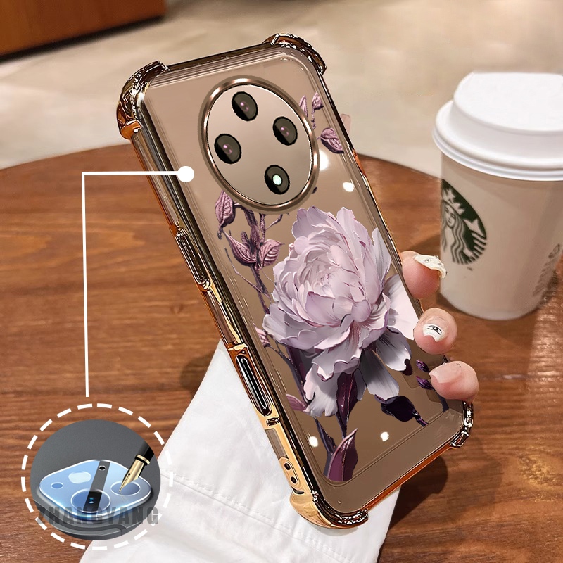 Ốp Lưng Cho OPPO reno 12F 5G Bốn Góc Mạ Điện Chống Rơi Vỏ Điện Thoại Hoạt Hình Thẩm Mỹ Họa Tiết Sen TPU Mềm